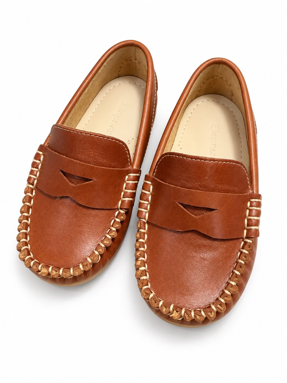 NWB - Elephantito Tan Brown Leather Penny Moccasins for Kids